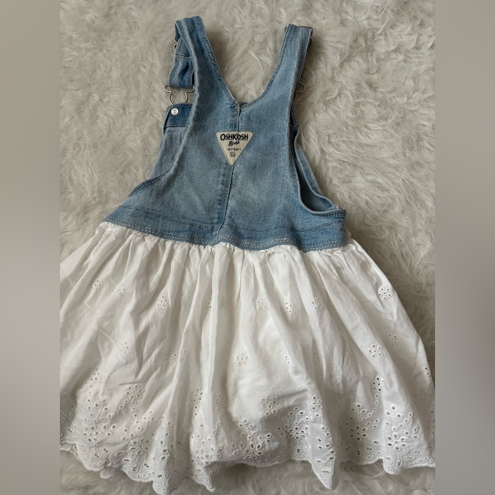 OshKosh B'gosh Light Blue Denim and White Eyelet Overall Dress - Picture 4 of 4